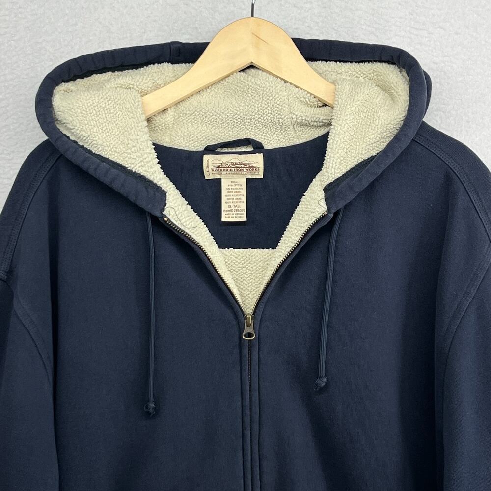 LL BEAN Hoodie Mens XLT Katahdin Iron Works Sweatshirt Fleece Lined Zip Up Blue - Picture 4 of 11